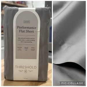 New! Threshold 400 Thread Count Performance Queen Flat Sheet Gray Cotton Sateen